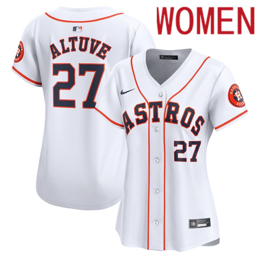 Women Houston Astros 27 Jose Altuve Nike White Home Limited Player MLB Jersey